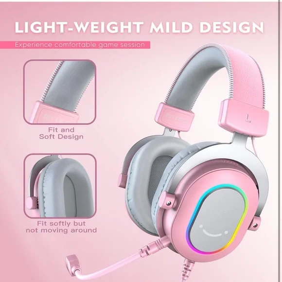 NWT Ampligame Fifine H6 Pink Wired PC Gaming Headset, Microphone Headphones - Picture 15 of 16